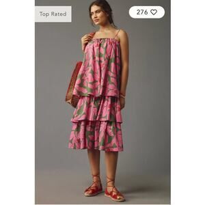 Anthropologie Corey Lynn Calter Tie-Shoulder Tiered Midi Dress Medium NEW